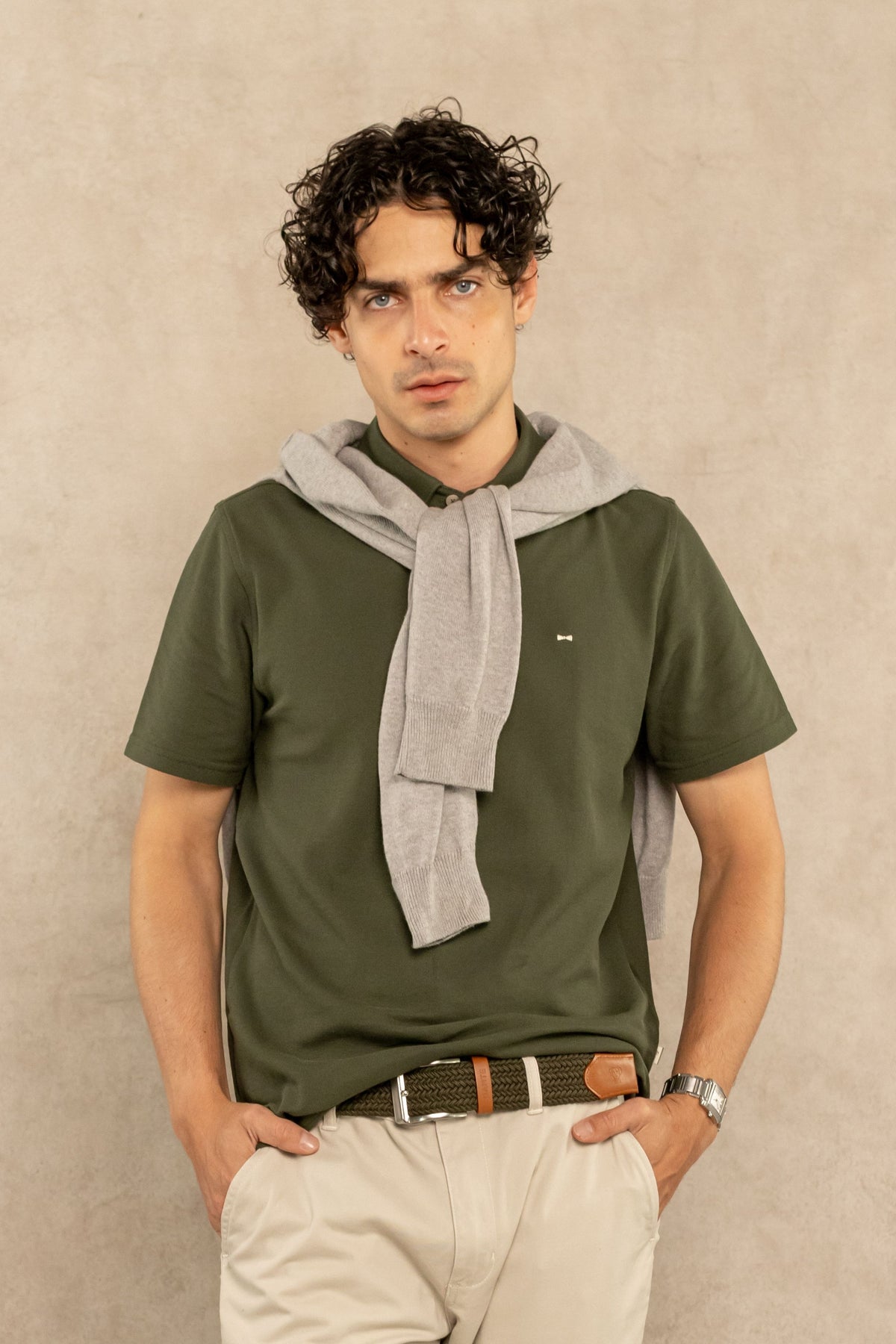 Polo Antimanchas Verde Militar para Hombre
