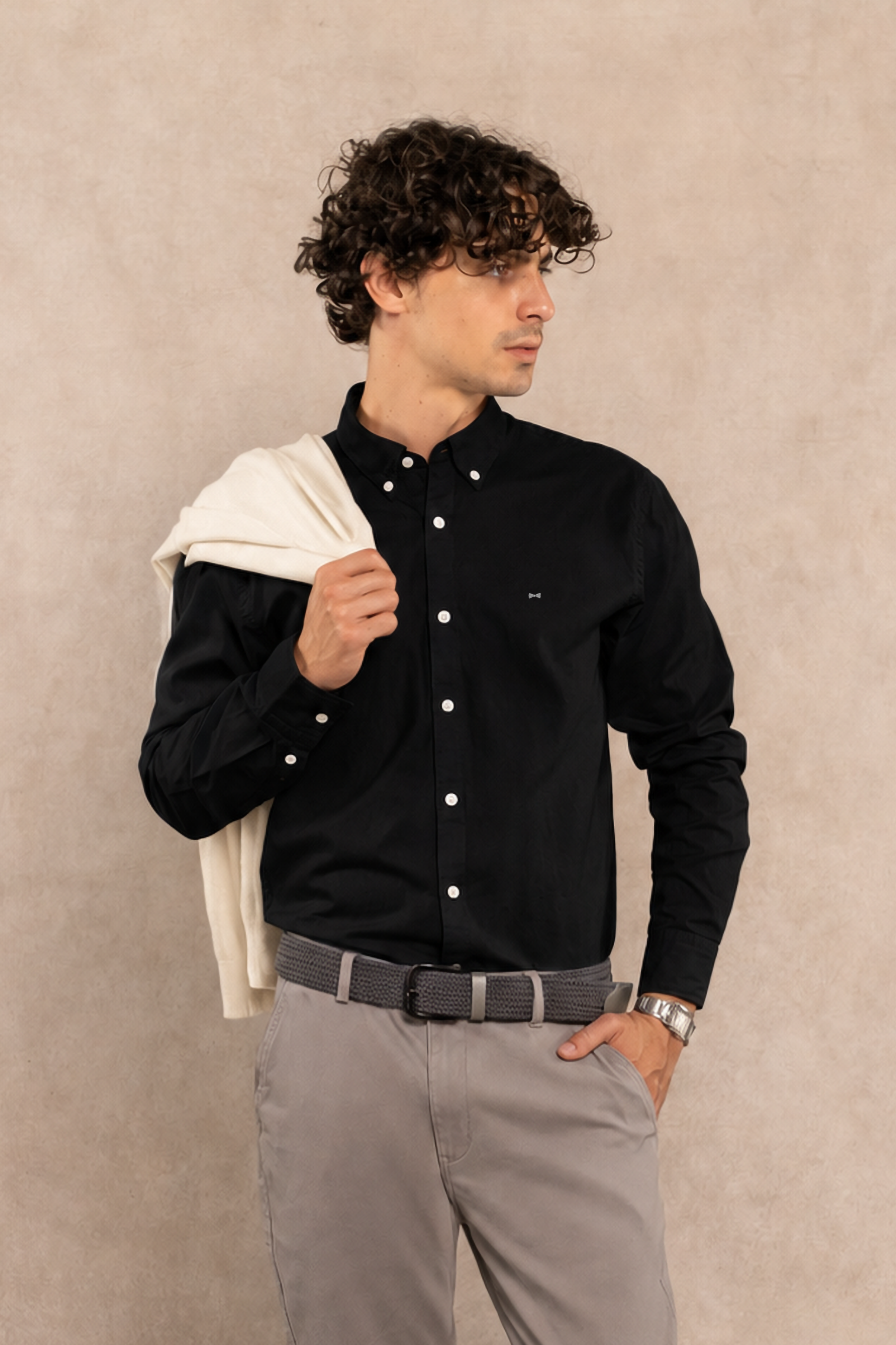 Camisa Antimanchas Popelina Negra - Talla Regular