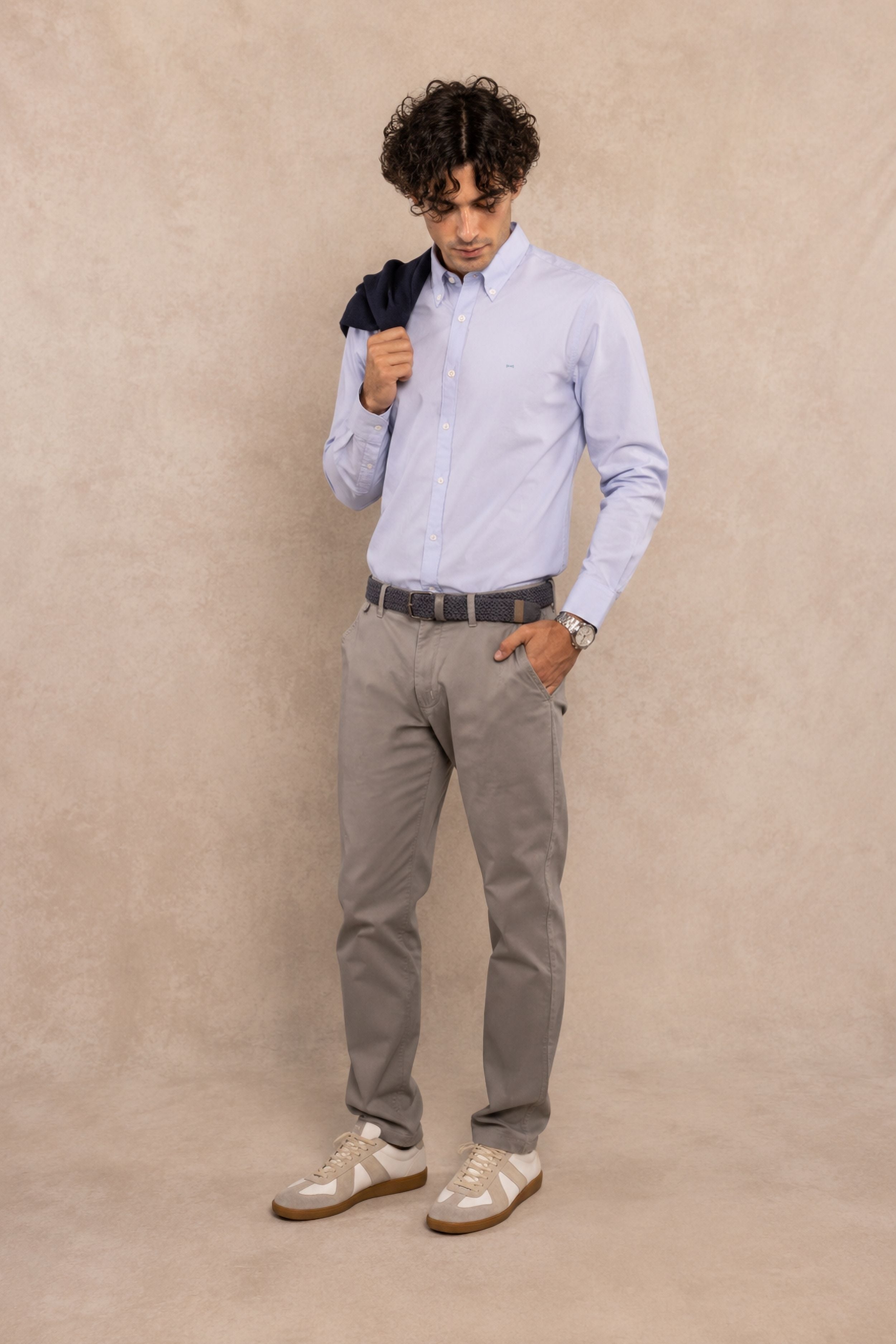 Camisa Antimanchas Oxford Han Blue Logo Contraste