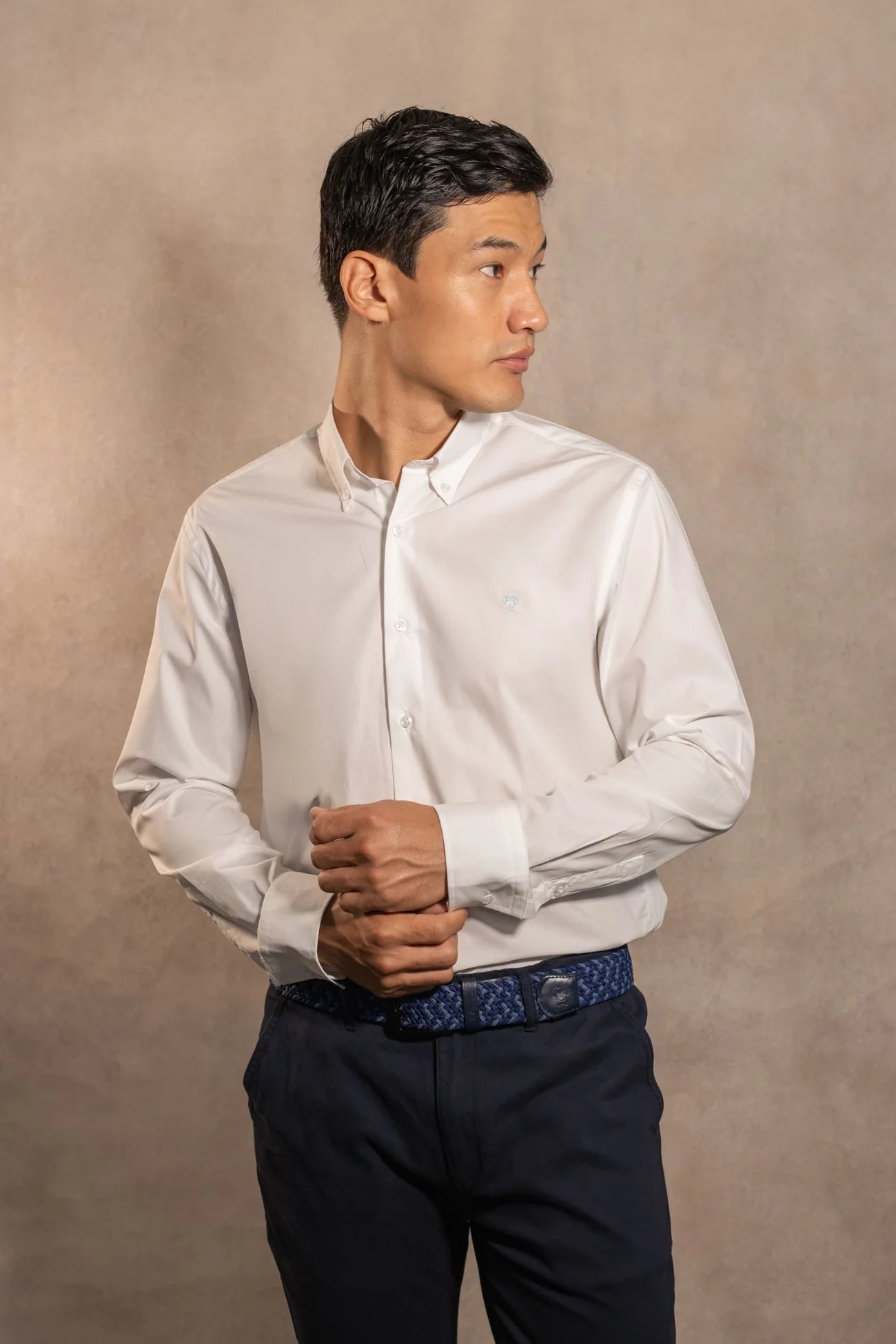 Camisa Antimanchas Popelina Blanco Logo Azul Claro