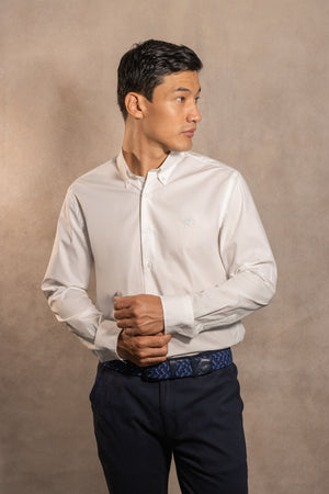 Camisa Antimanchas Popelina Blanco Logo Azul Claro para Hombre