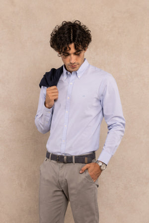 Camisa Antimanchas Oxford Han Blue Logo Contraste