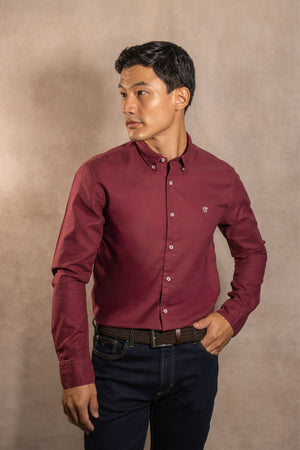 Camisa Antimanchas Oxford Vino para Hombre