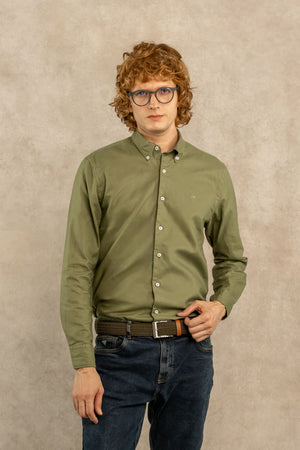 Camisa Antimanchas Oxford Verde Militar para Hombre