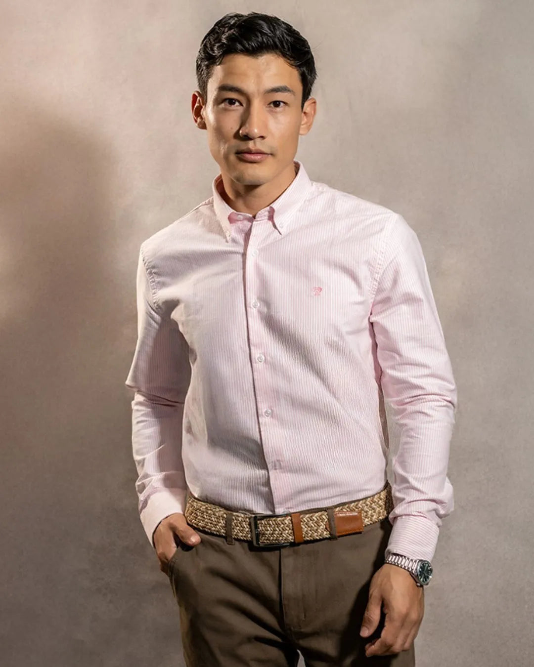 Camisa Antimanchas Oxford Rayas Light Pink Columbia